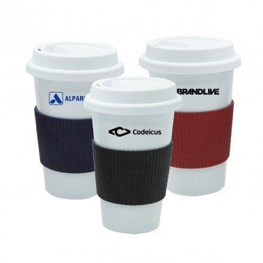 Mug trip Termico Plastico 350ML Faja y Tapa Silicona C/Impresión